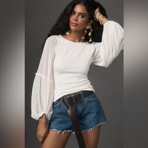 NWOT by Anthropologie Balloon-Sleeve Smocked Top SZ M